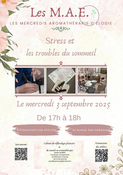 atelier d'aromathérapie: les MAE sur le stress et les troubles du sommeil avec Elodie ALLIBERT réflexologie et aromathérapie à Saint-Etienne