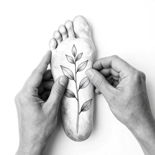 Dessin d'un pied avec une plante représentant le travail et l'accompagnement en vue de s'épanouir qui représente l'accompagnement en réflexologie plantaire vers votre bien-être à Saint-Etienne avec Elodie ALLIbert