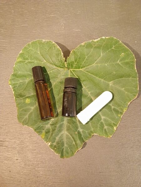 Préparation d'un roll-on et d'un inhalateur sec avec des huiles essentielles lors d'un atelier d'aromathérapie avec Elodie ALLIBERT à Saint-Etienne