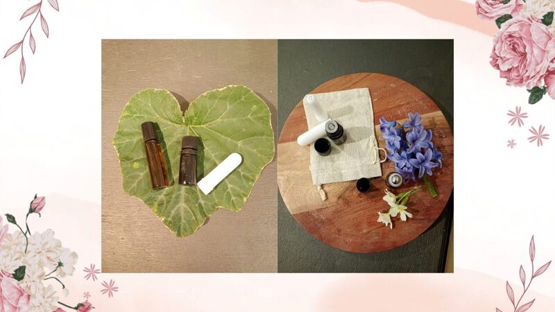 montage photo montrant deux images de présentation de synergies d'huiles essentielles et végétales lors des ateliers d'aromathérapie avec Elodie ALLIBERT conseillère en aromathérapie à Saint-Etienne.