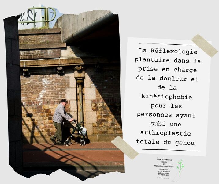 Image d'un article fait par Elodie ALLIBERT, réflexologue plantaire à Saint-Etienne, sur la présentation d'une étude montrant les effets positifs de la réflexologie plantaire sur l'accompagnement de la douleur et de la kinésiophobie pour les personnes ayant subies une arthroplastie totale du genou.