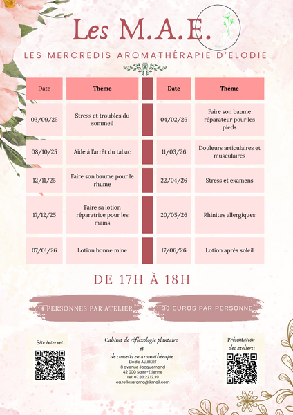 Ateliers d'aromathérapie saison 2025-2026 Elodie ALLIBERT Saint-Etienne