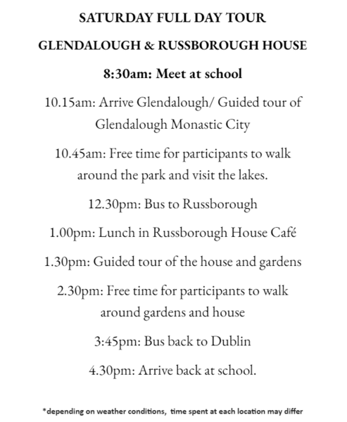 Saturday tour itinerary