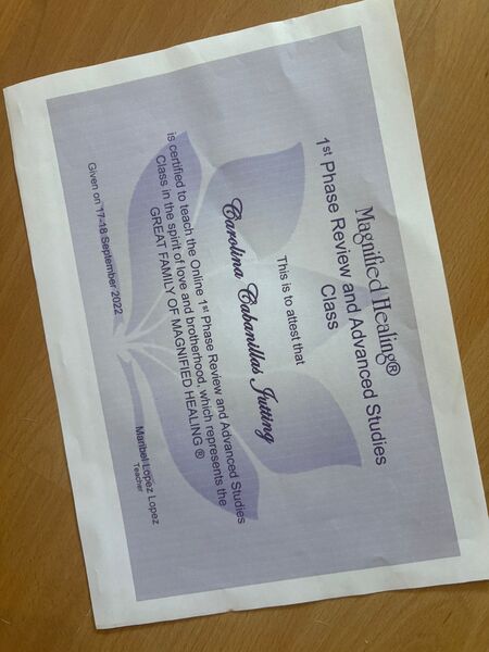 Certificado Revisión y Estudios Avanzados 1era Fase Magnified Healing