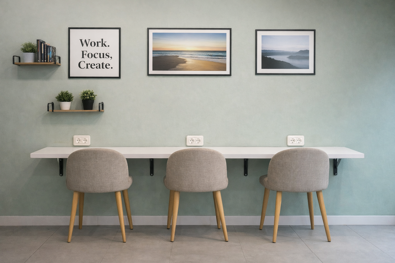 Zona de trabajo minimalista pensada para foco, productividad y comodidad.