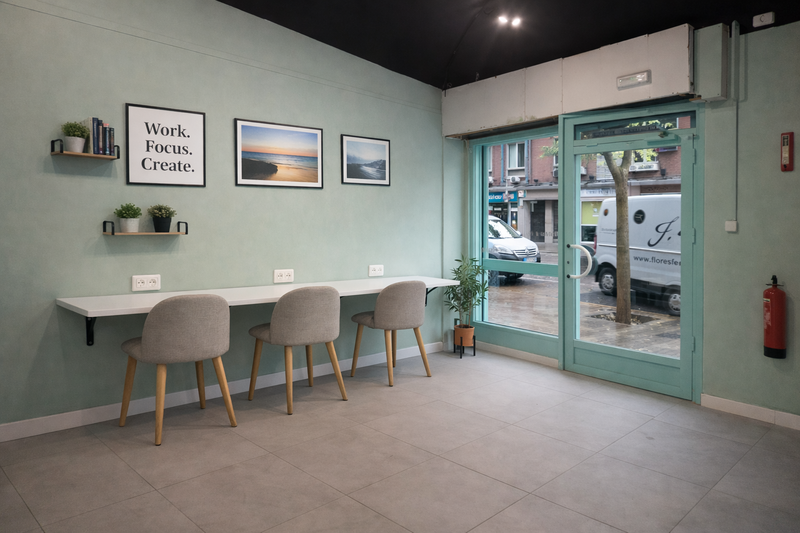 Espacio de coworking tranquilo en TabogaHub, con puestos individuales, luz natural y ambiente relajado.